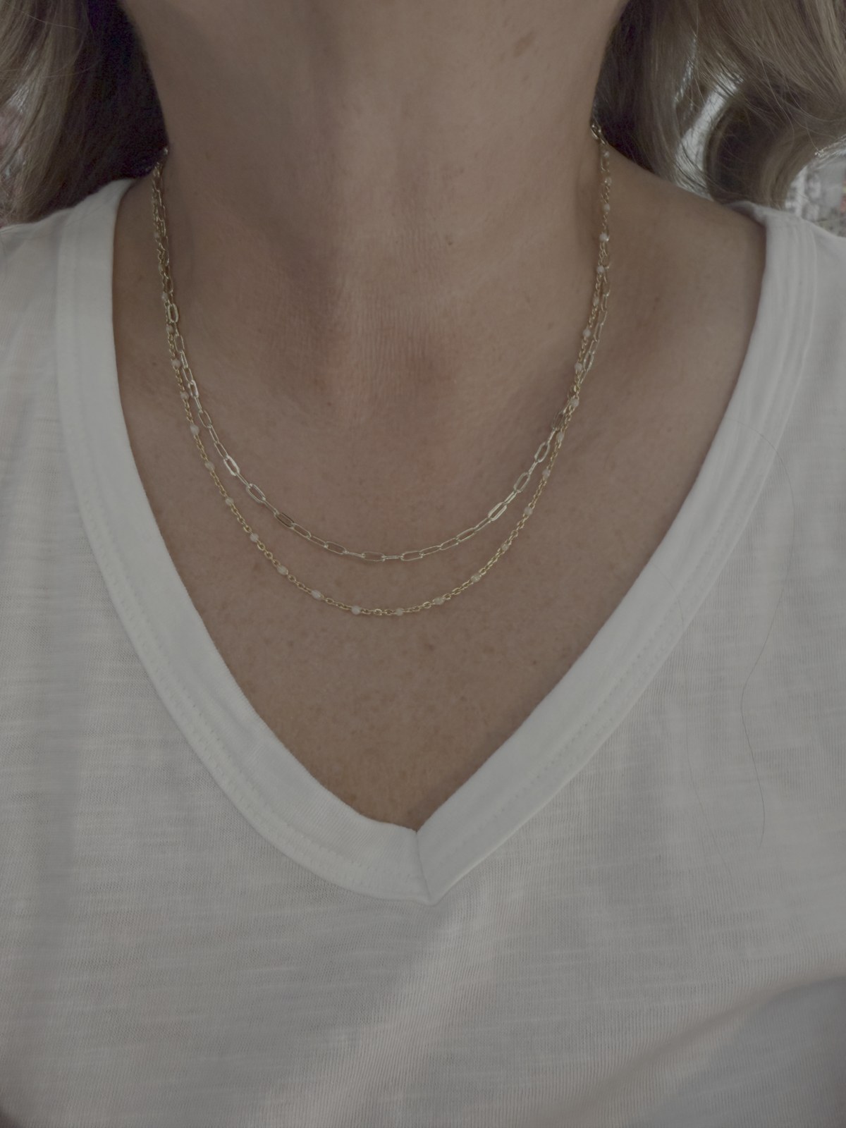 Two layered gold chain necklaces
